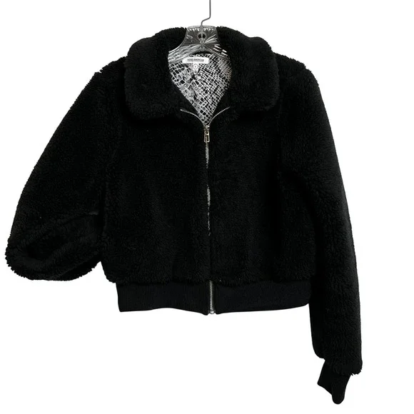 GOOD AMERICAN The Sherpa Goodness Bomber Jacket Cropped Women Sherpa Size 2 - Picture 1 of 3